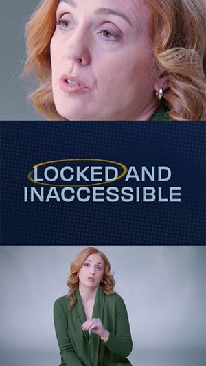 Dr. Emmy Betz sitting and talking to the camera in a collage with the words "locked and inaccessible" in the middle of the screen
