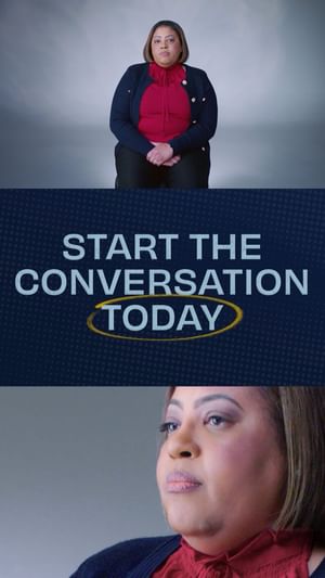 Collage of Julvonnia McDowell with a graphic that reads start the conversation today in the middle
