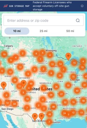 Map of locations where you can find secure off-site gun storage