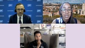 Steven Sumner, MD, Msc, Kimberley Smith, and Chethan Sathya, MD in virtual zoom meeting boxes