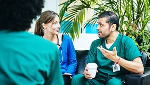 Medical team talking during coffee break