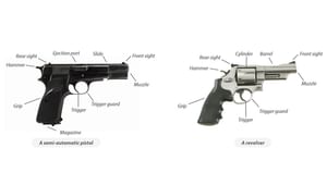 A semi-automatic pistol and revolver graphic with labels